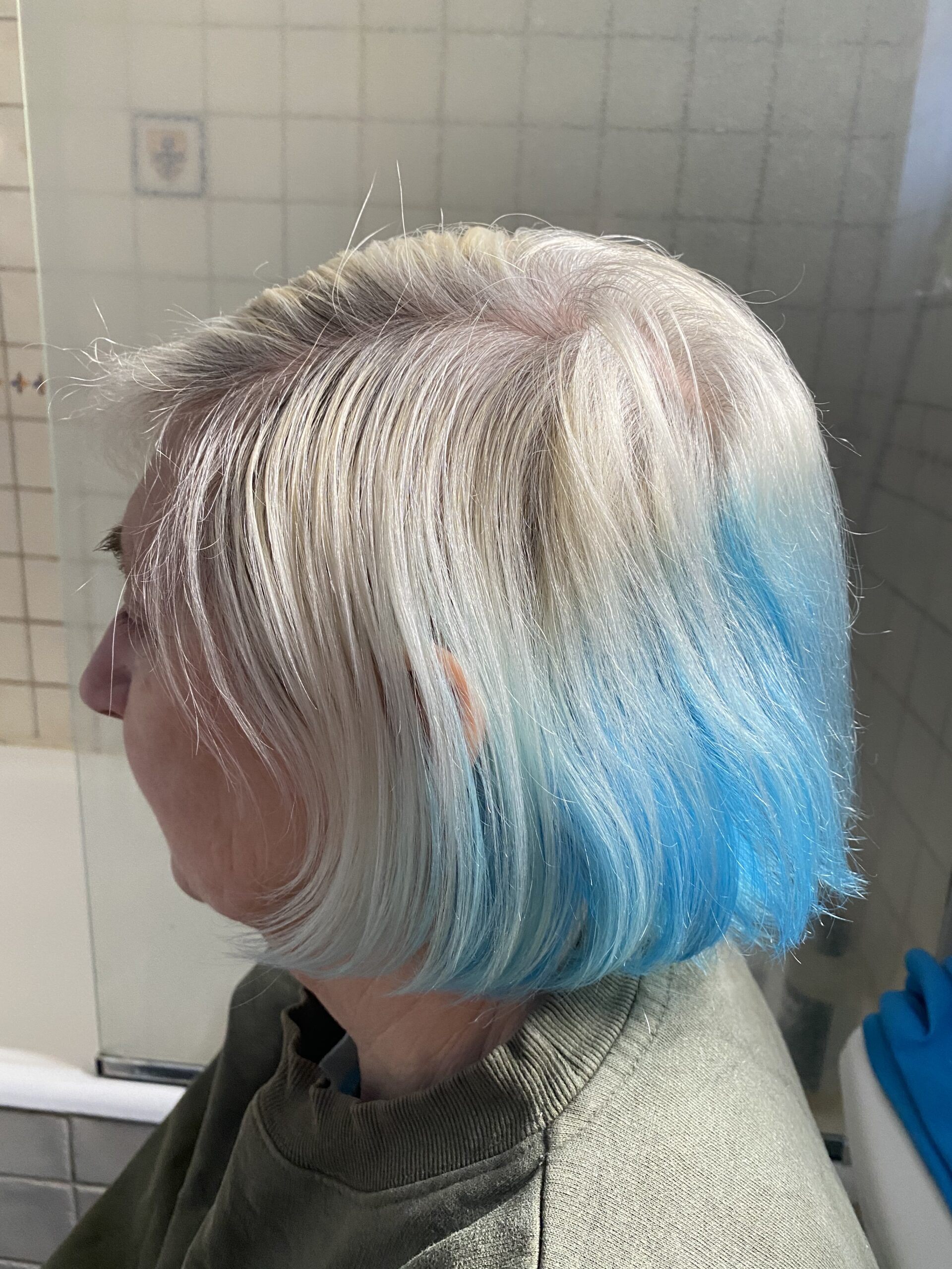 alt="side view of head with two colours"