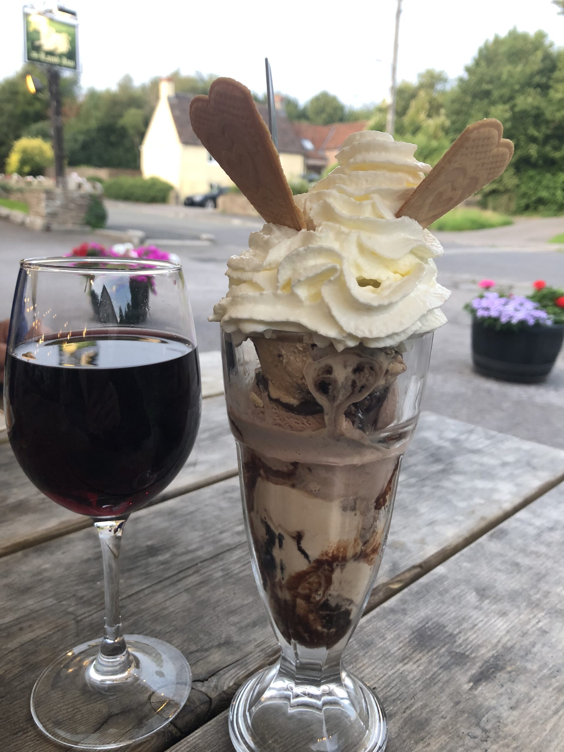 alt="glass of wine with ice cream sundae"