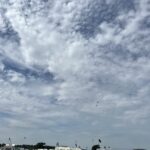 alt="sky with clouds above camp site & historic flight"