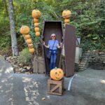 alt="standing in a coffin shaped box with pumpkins
