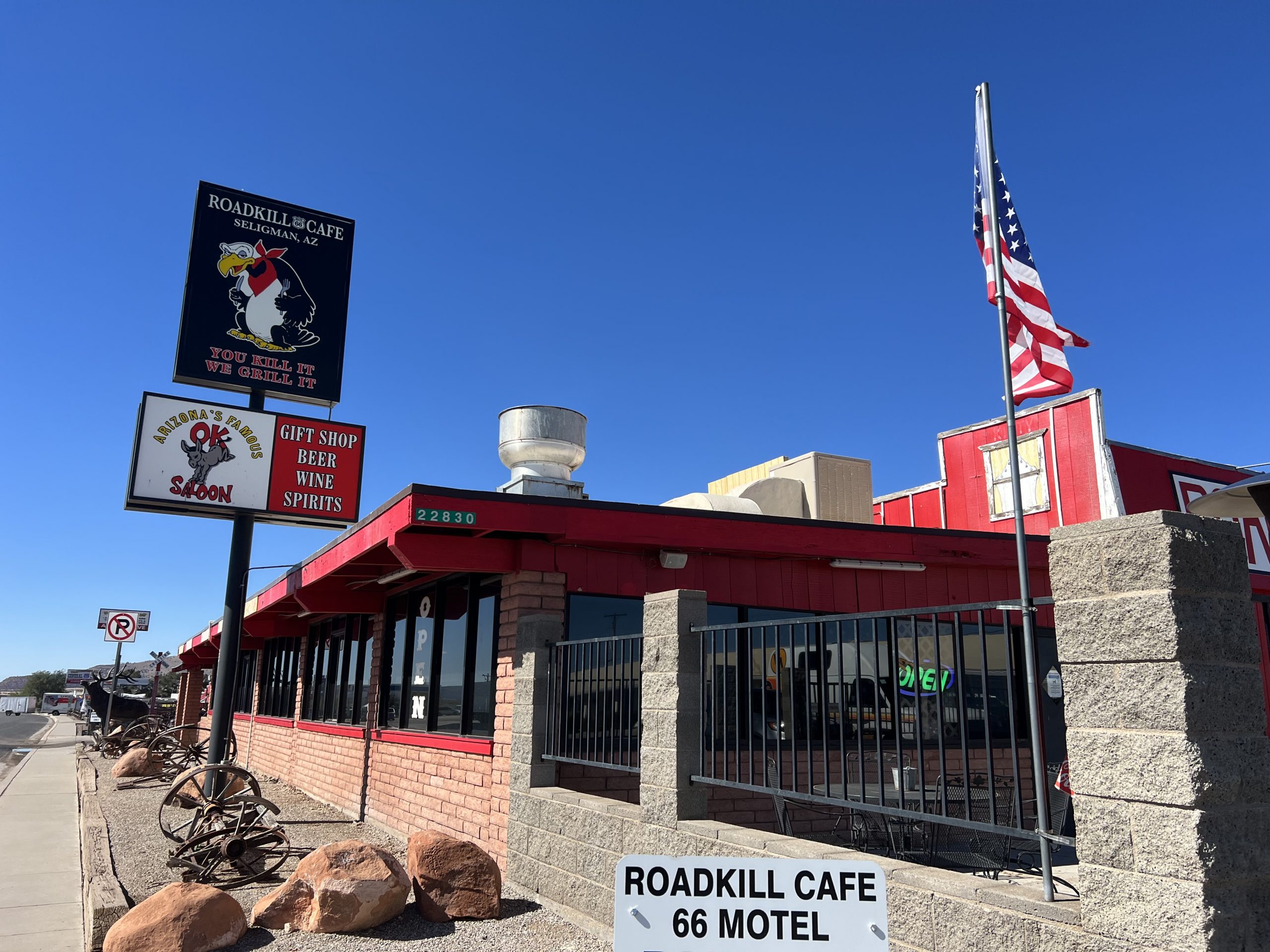 alt="from of the Road Kill Cafe building"