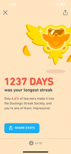 alt="duo lingo statistics 1237 days"