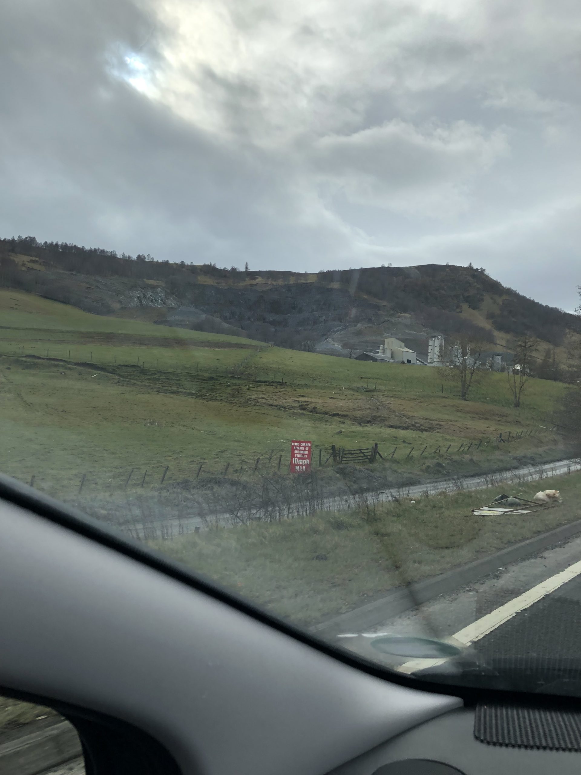 alt="view from car window as driving to Scotland"