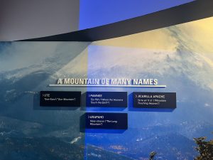 alt="sign with names of the mountain that have been given over time"