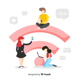 alt="wifi symbol with people around it"