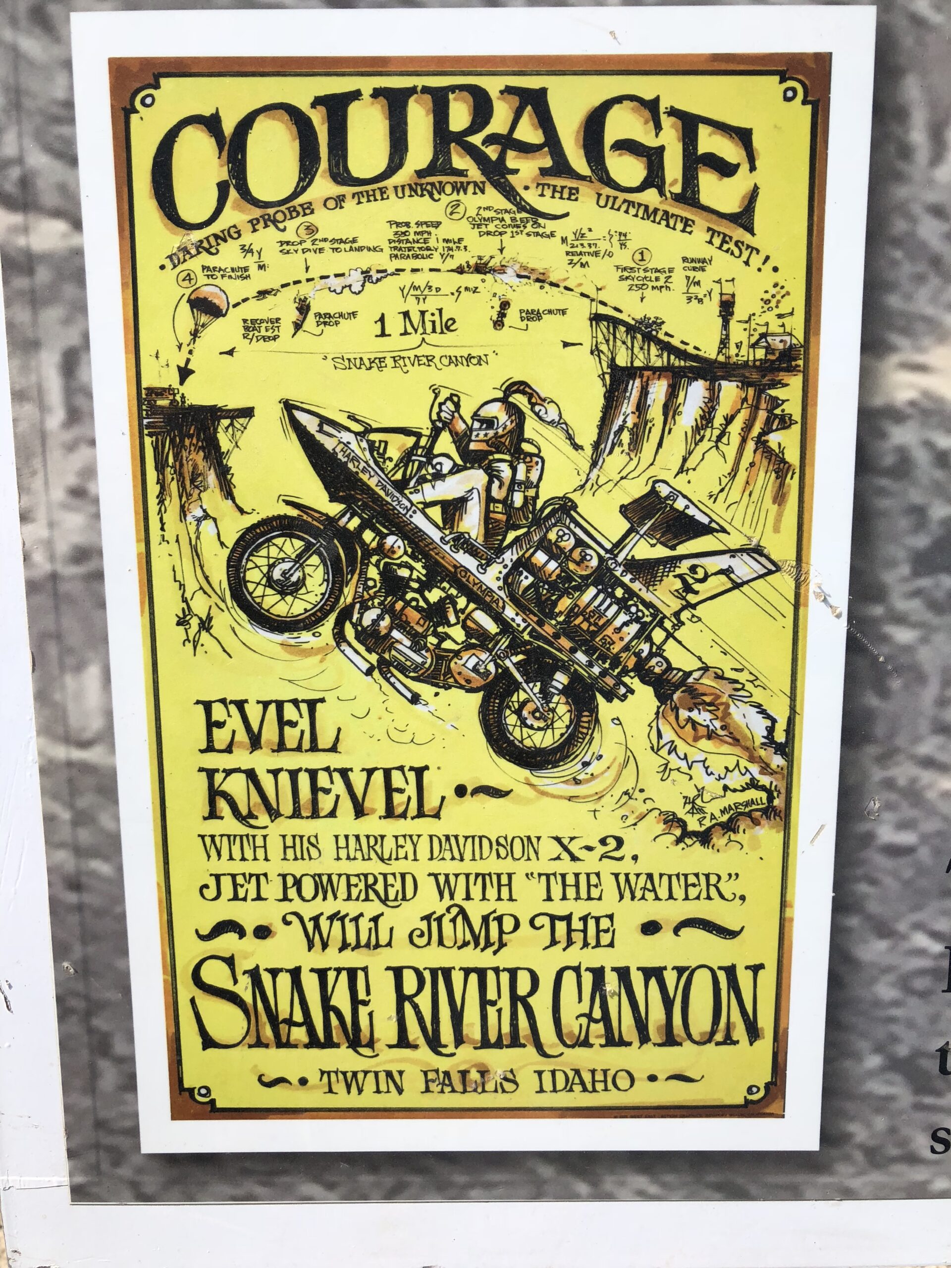 alt'"old advertising poster with even kinievel information"