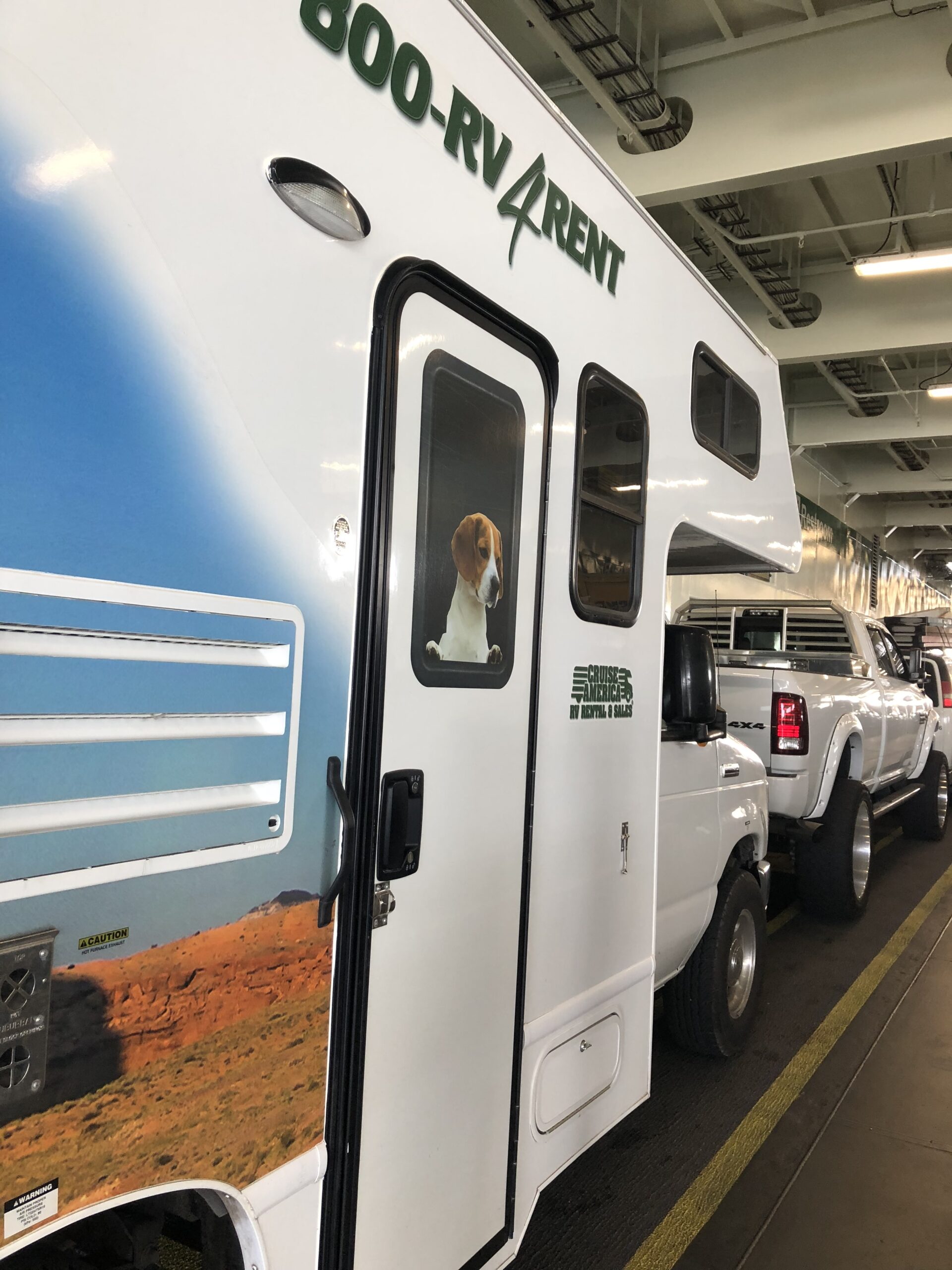 alt="rv parked in line on the ferry"