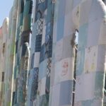 alt="close up of fabric covered letters spelling Glastonbury"