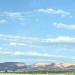 alt=scrubland with bushes & mountains in background"