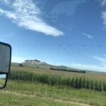 alt="crop in foreground with rock outcrop in distance"